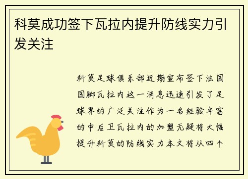 科莫成功签下瓦拉内提升防线实力引发关注